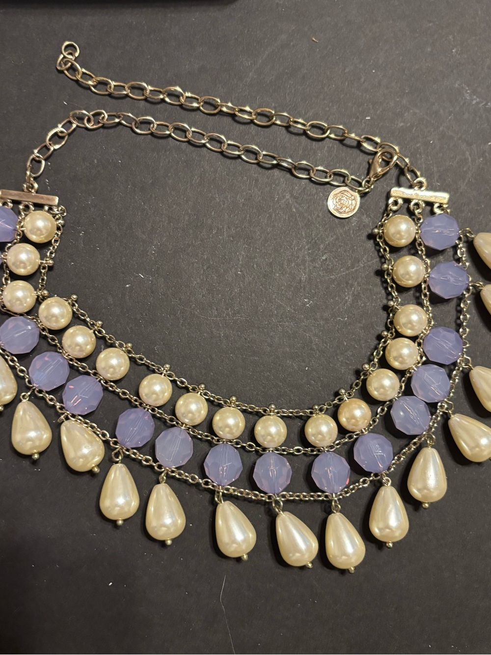 NWT Susan Graver Multi-Strand Faux Pearl & Lavender Bead Necklace & Earring Set